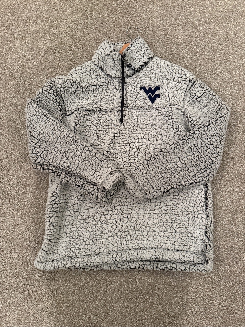 boxercraft Teddy Sherpa Quarter-Zip Pullover - Light Gray with Navy Logo